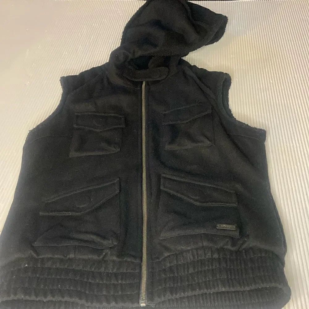 Oakley Wool Blend Vest Womens Med. Black Full Zip Sleeveless Hoodie Sherpa Lined